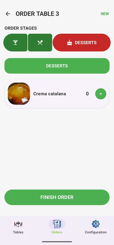 eTable: Pedido por etapas. Entrantes, principales y postres, en el orden de cocina.